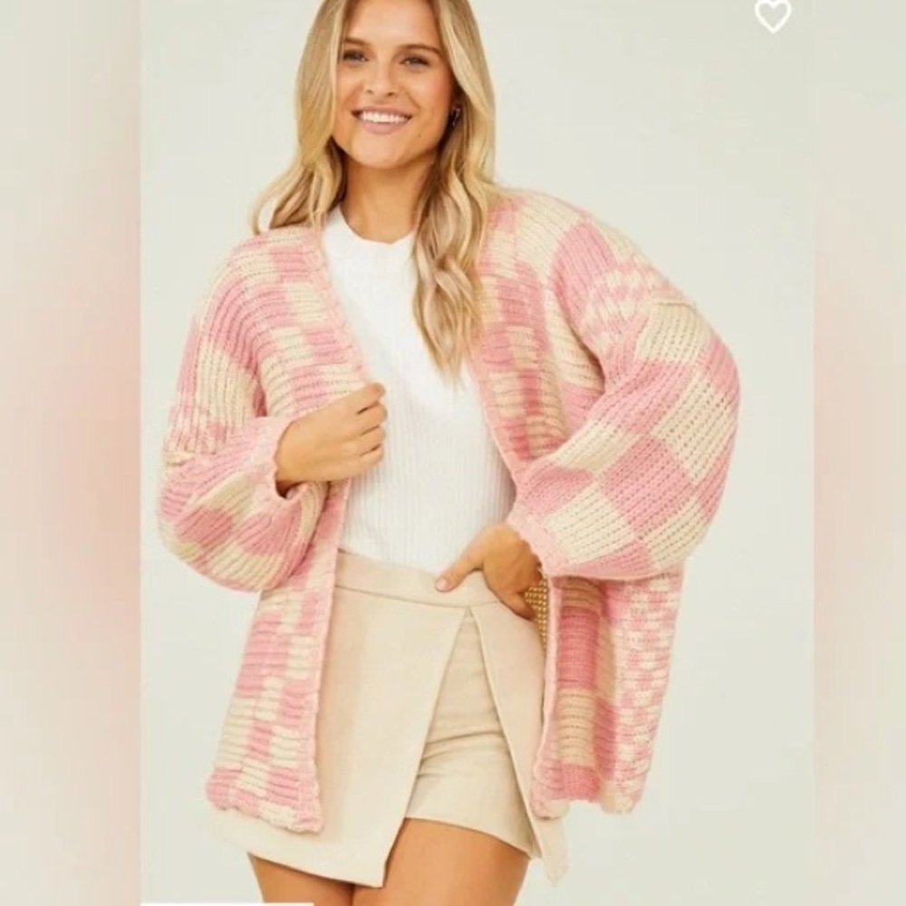PINK AND WHITE CHECKERED ALTARD STATE CARDIGAN - Picture 3 of 4